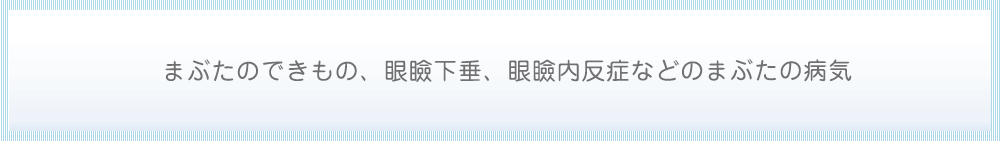 まぶたのできもの、眼瞼下垂、眼瞼内反症などのまぶたの病気の手術治療をおこなっています。